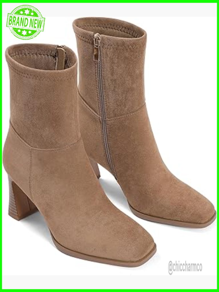 Square Toe Chunky Heel Ankle Booties Side Zip Short Boots Low Heel Fashion Boots